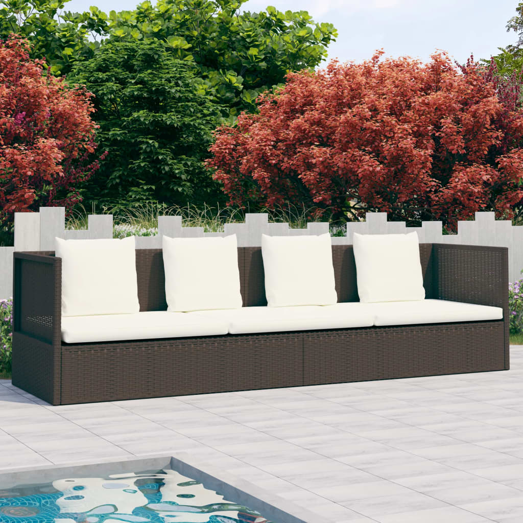 Garten-Sofabett mit Kissen Poly Rattan Braun Garten-Sofabett mit Kissen Poly Rattan Braun