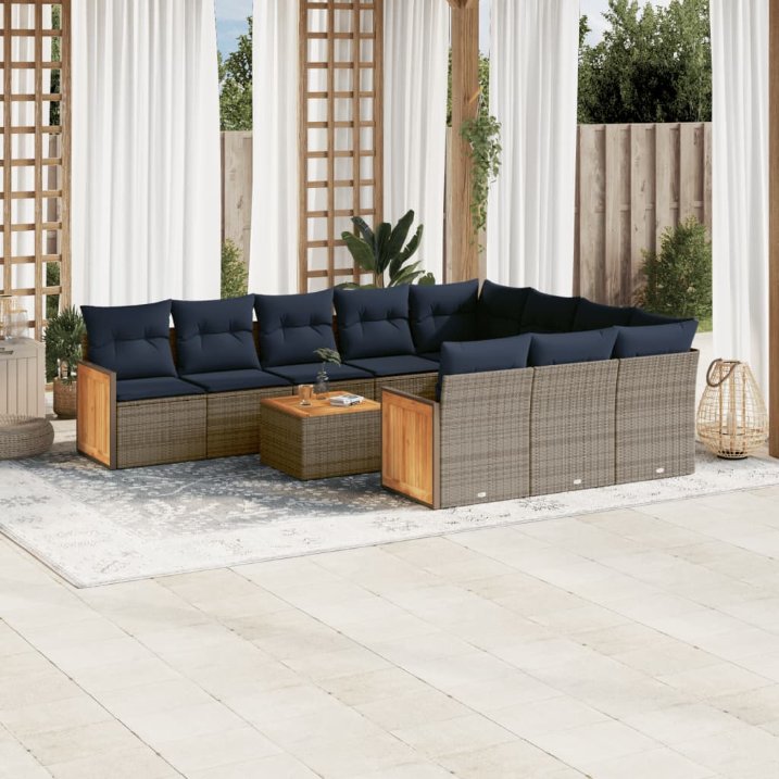 11-teiliges Gartensofa-Set mit Kissen, grau, Polyrattan 11-teiliges Gartensofa-Set mit Kissen, grau, Polyrattan