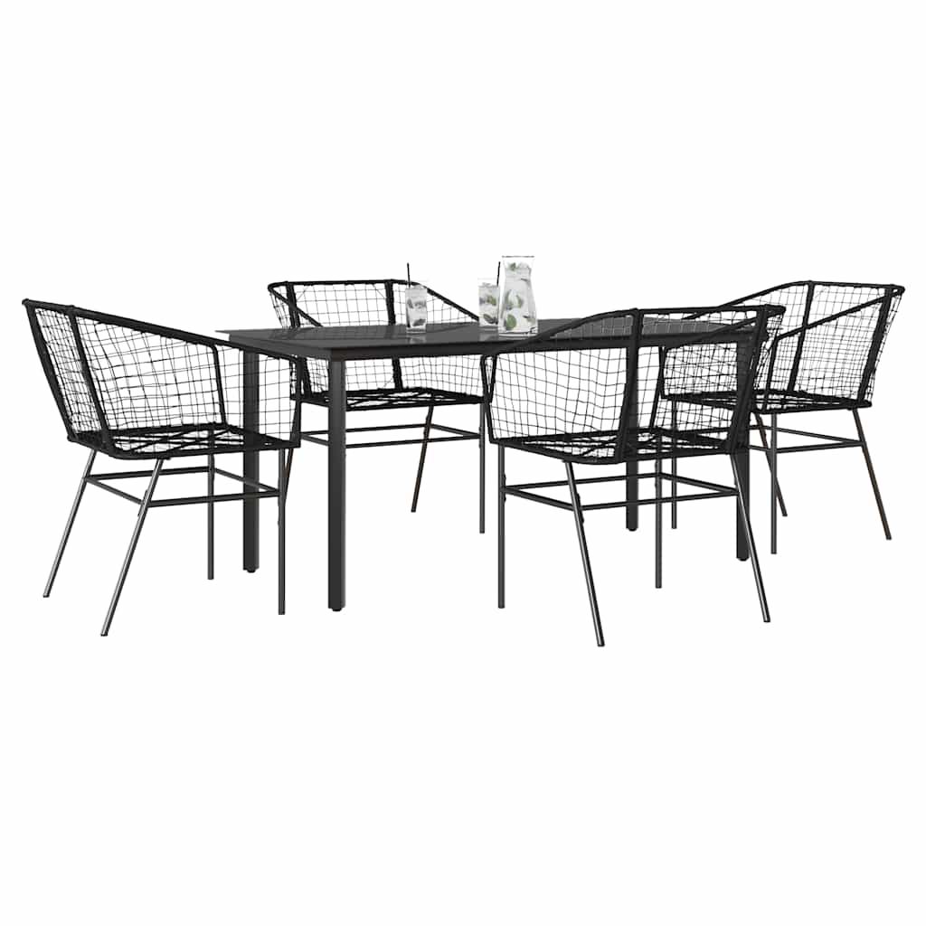 5-teiliges Garten-Esszimmerset aus schwarzem Polyrattanglas 5-teiliges Garten-Esszimmerset aus schwarzem Polyrattanglas