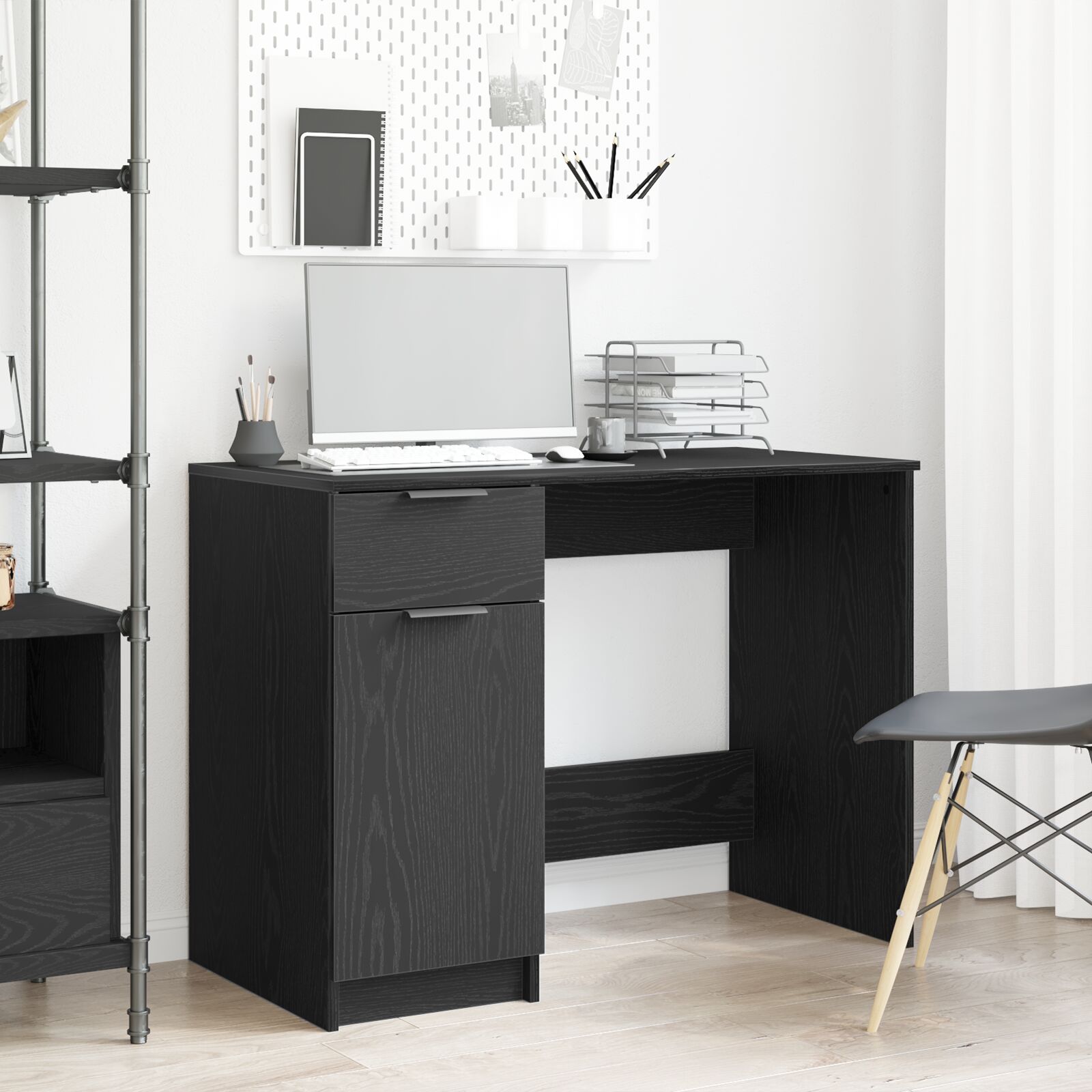 vidaXL Schwarzer Eichen-Schreibtisch - 100x50x75 cm - Aus Holzwerkstoff