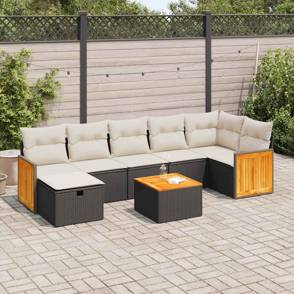 8-tlg. Garten-Sofagarnitur mit Kissen Schwarz Poly Rattan 8-tlg. Garten-Sofagarnitur mit Kissen Schwarz Poly Rattan