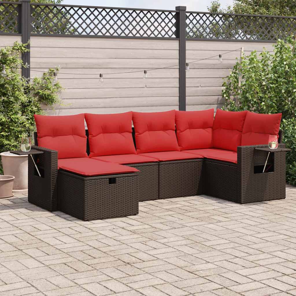 6-tlg. Garten-Sofagarnitur mit Kissen Braun Poly Rattan 6-tlg. Garten-Sofagarnitur mit Kissen Braun Poly Rattan