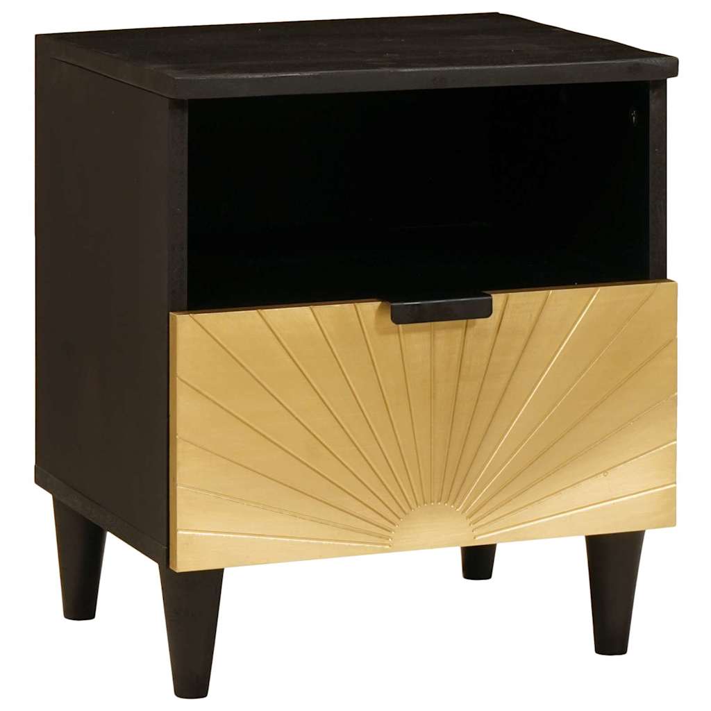 Nachttisch Schwarz und Gold 40 x 33 x 46 cm massives Mangoholz Nachttisch Schwarz und Gold 40 x 33 x 46 cm massives Mangoholz