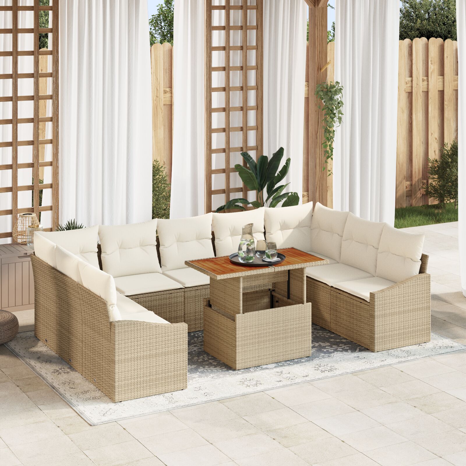 10-teiliges Garten Sofaset mit Kissen Beige Poly Rattan 10-teiliges Garten Sofaset mit Kissen Beige Poly Rattan