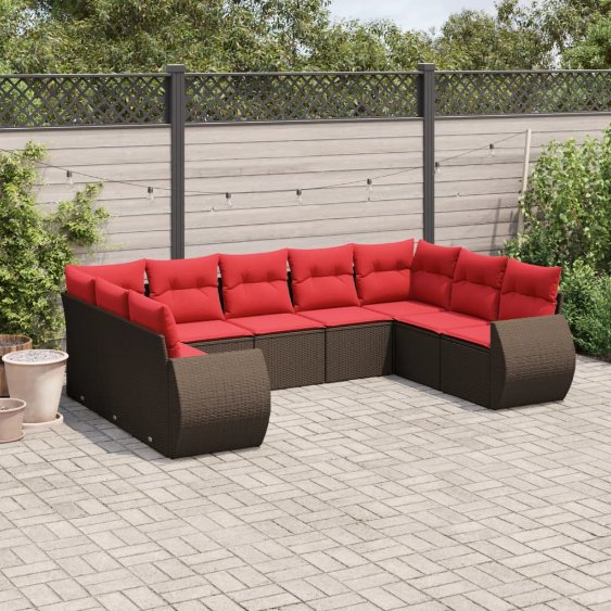 9-teiliges Gartensofa-Set mit Kissen, braun, Polyrattan 9-teiliges Gartensofa-Set mit Kissen, braun, Polyrattan
