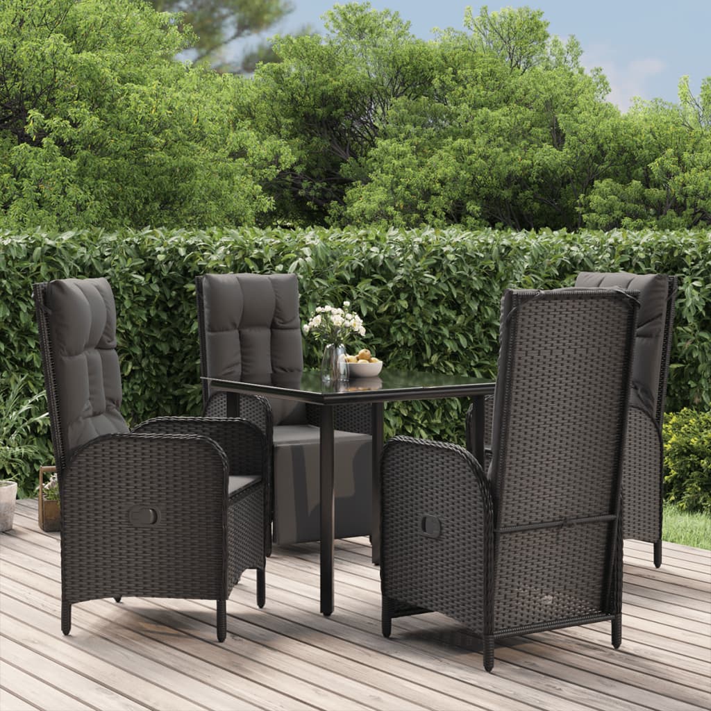 5-tlg. Garten-Essgruppe mit Kissen Schwarz Poly Rattan 5-tlg. Garten-Essgruppe mit Kissen Schwarz Poly Rattan