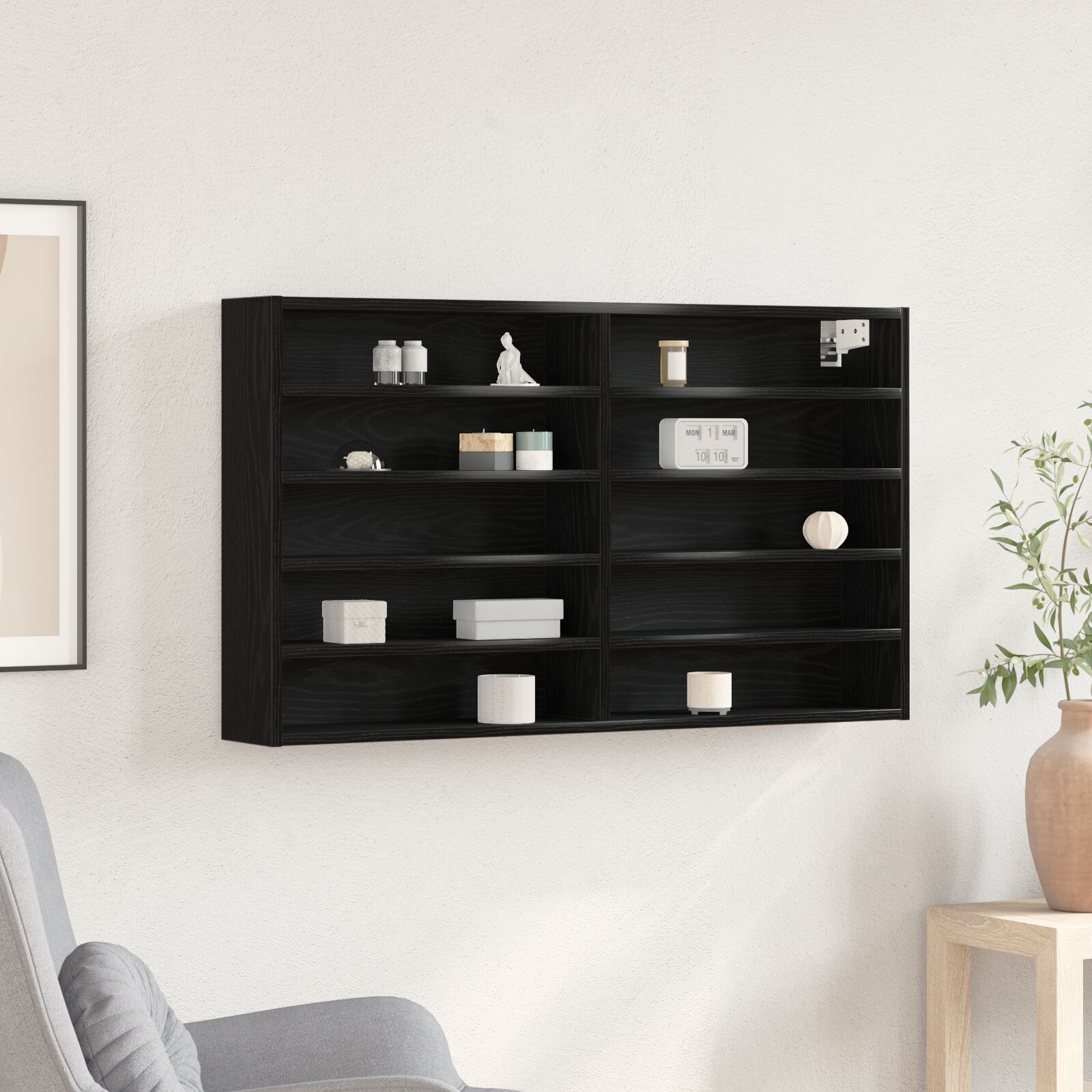 Vitrine Schrank Schwarz Eiche 100x15x58 cm Holzwerkstoff