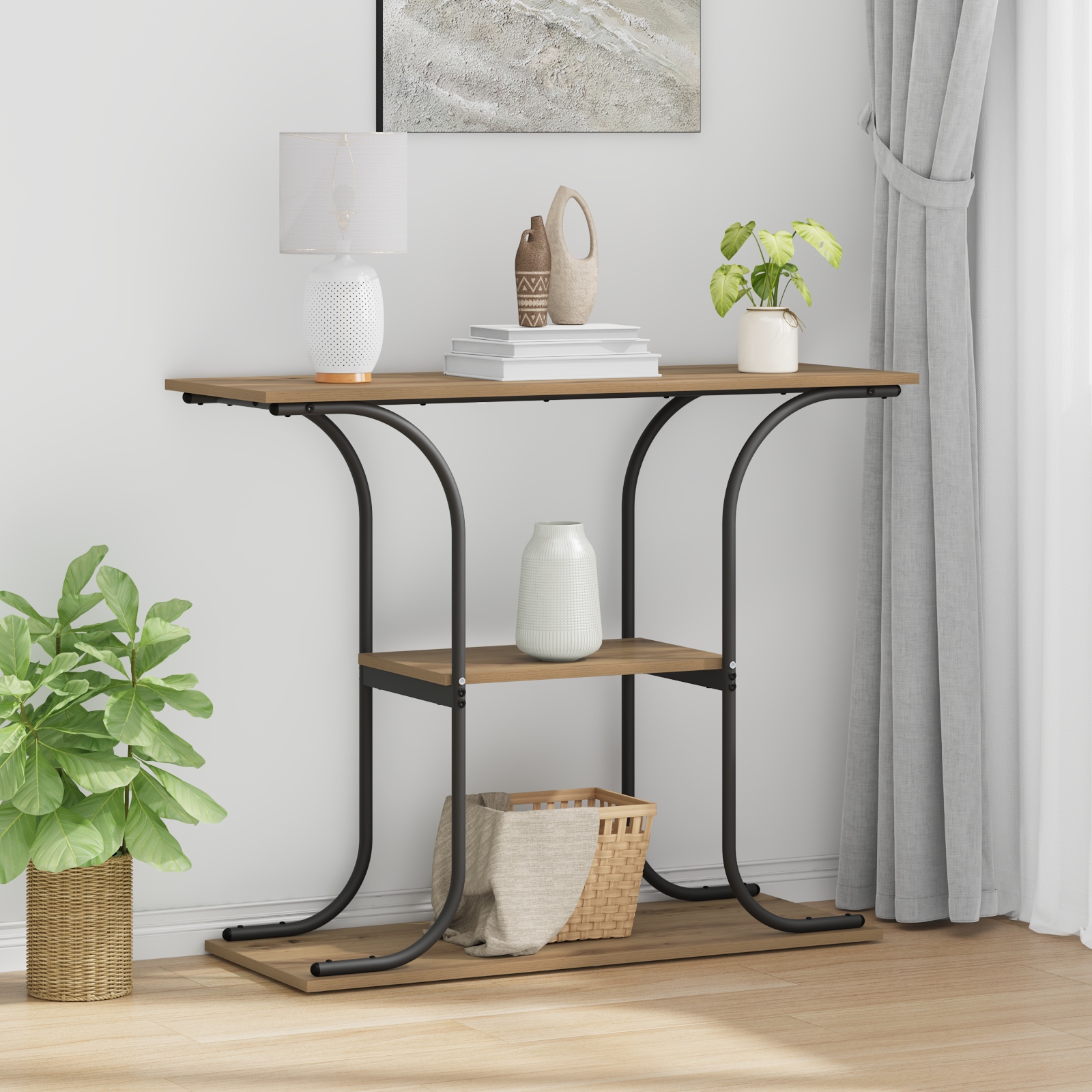 Konsolentisch mit Regal Eiche handwerklich 101 x 35 x 80,5 cm