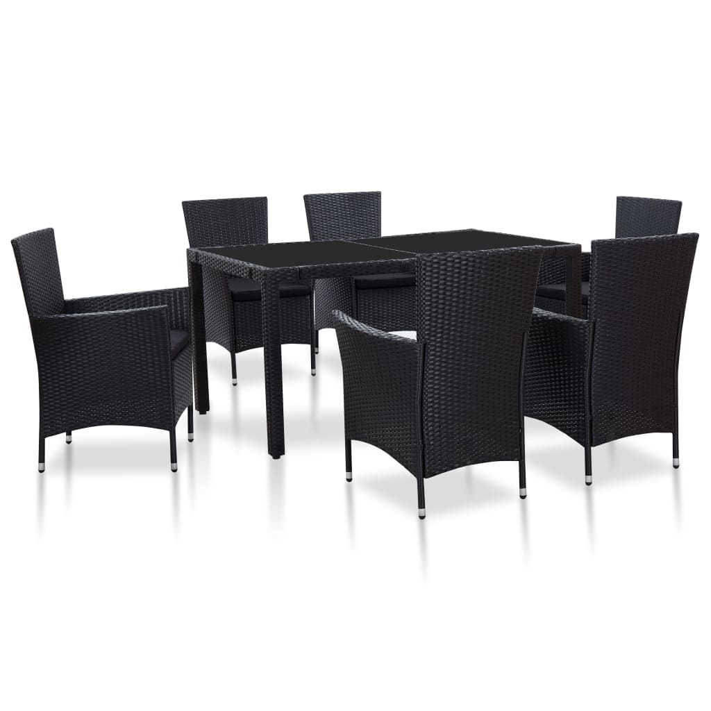 7-tlg. Garten-Essgruppe Poly Rattan Schwarz 7-tlg. Garten-Essgruppe Poly Rattan Schwarz