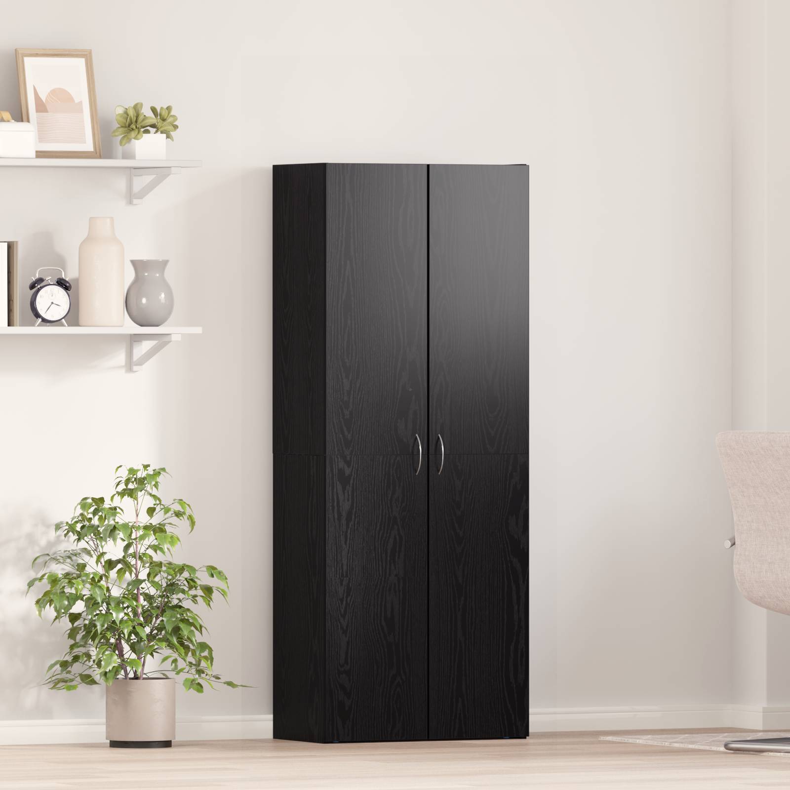 Aktenvernichter Set mit 2 Schwarze Eiche Holzwerkstoff