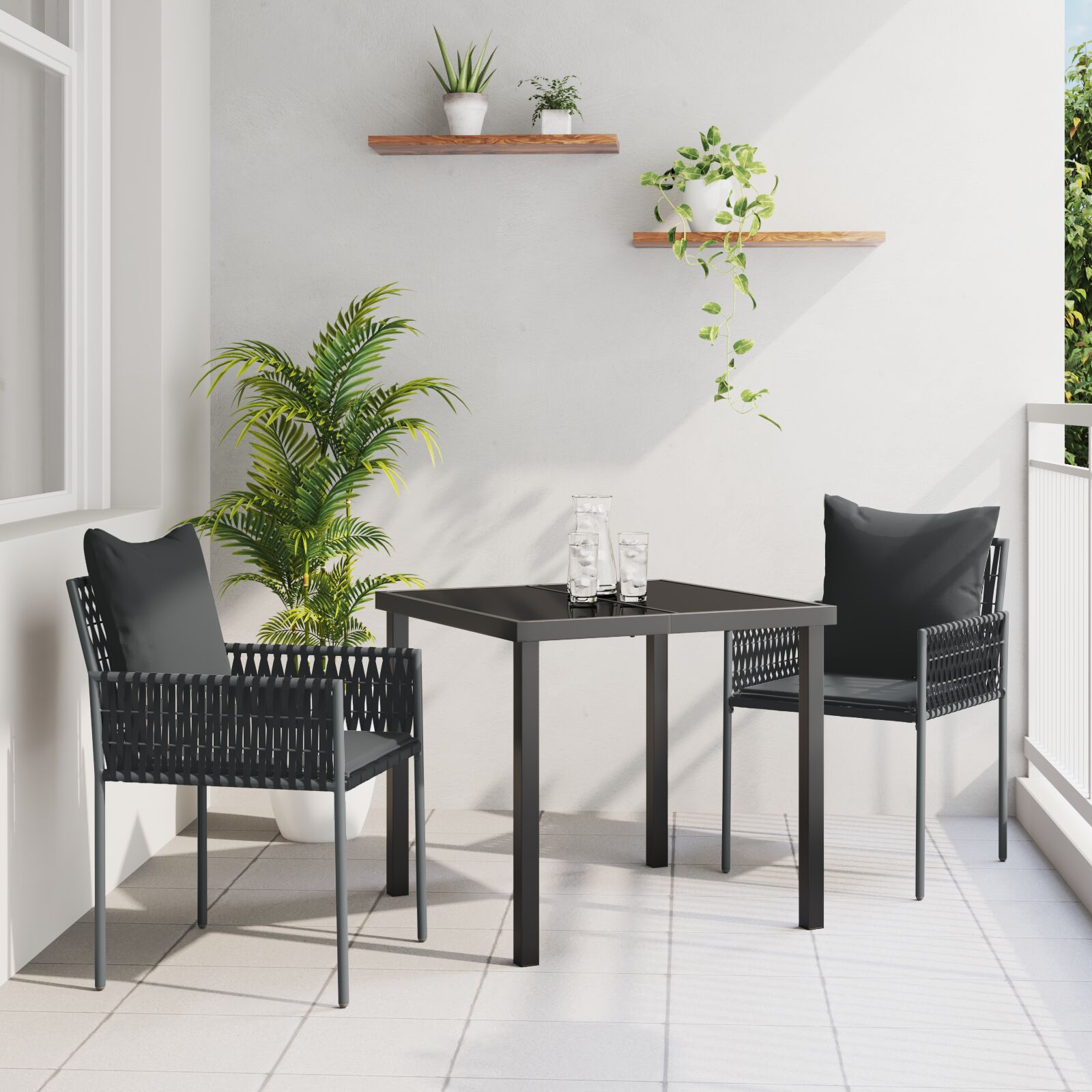 Set aus 2 Schwarz PE Rattan 54x61x83 cm Langlebig Gartenstuhl