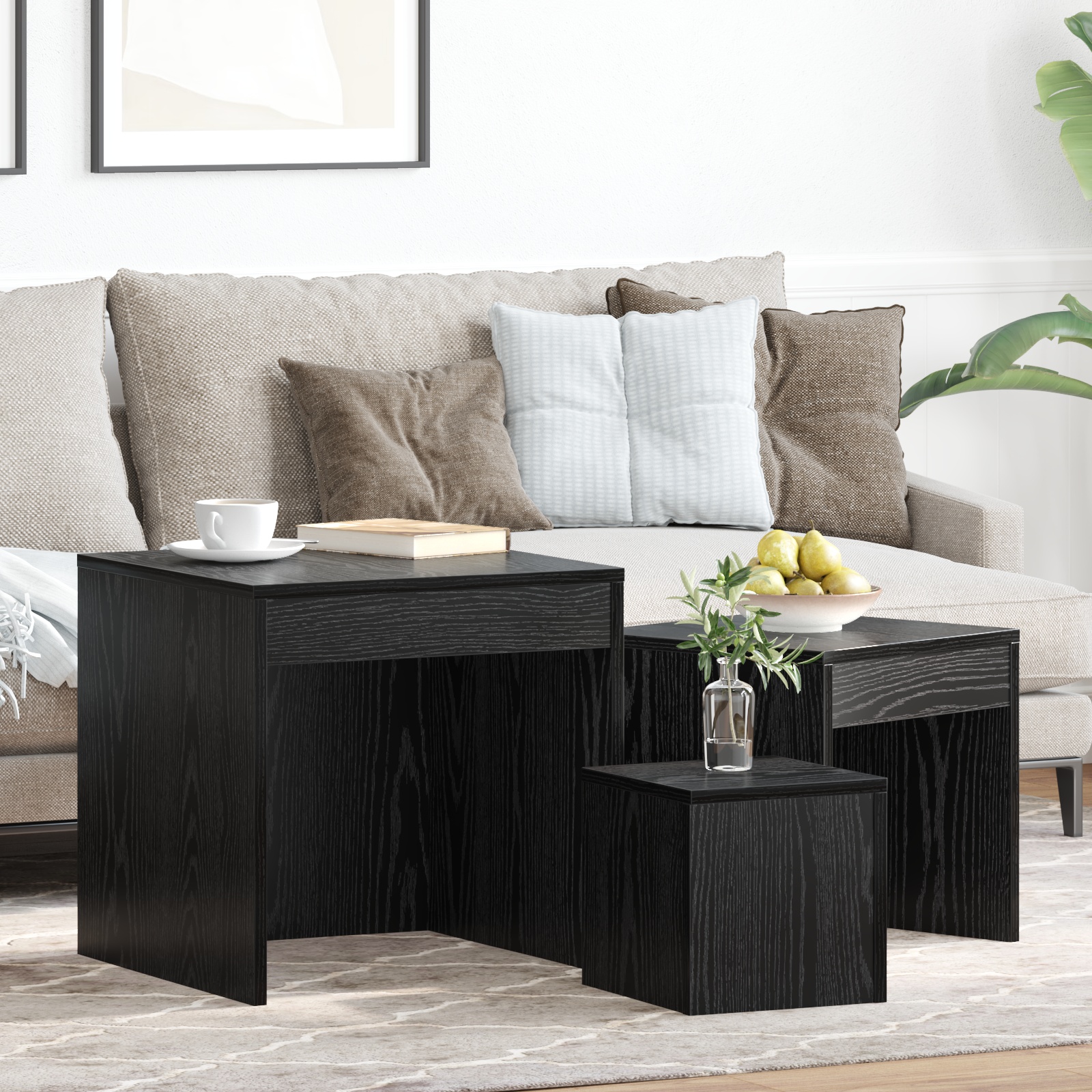 Kaffee-Tische 3 pcs Schwarze Eiche 45 x 45 x 45 cm