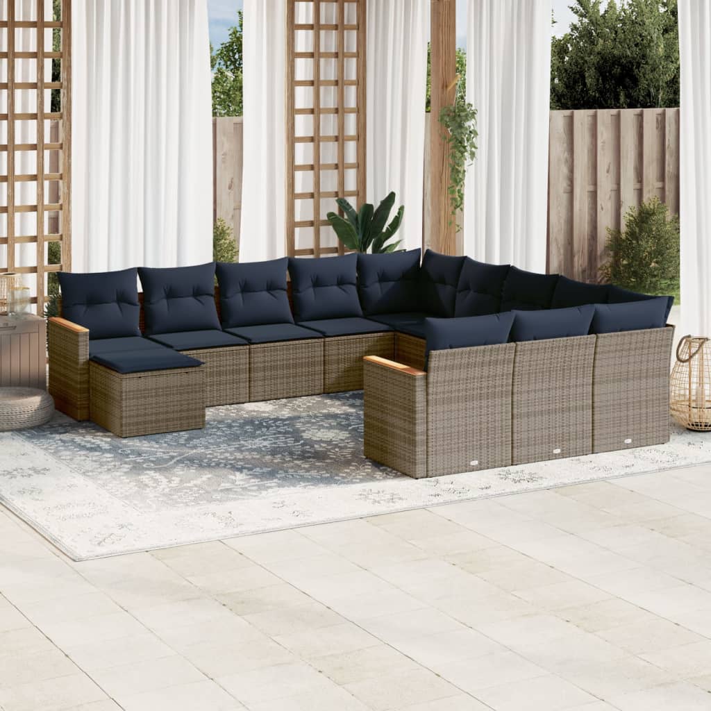 12-teiliges Gartensofa-Set mit Kissen, grau, Polyrattan 12-teiliges Gartensofa-Set mit Kissen, grau, Polyrattan