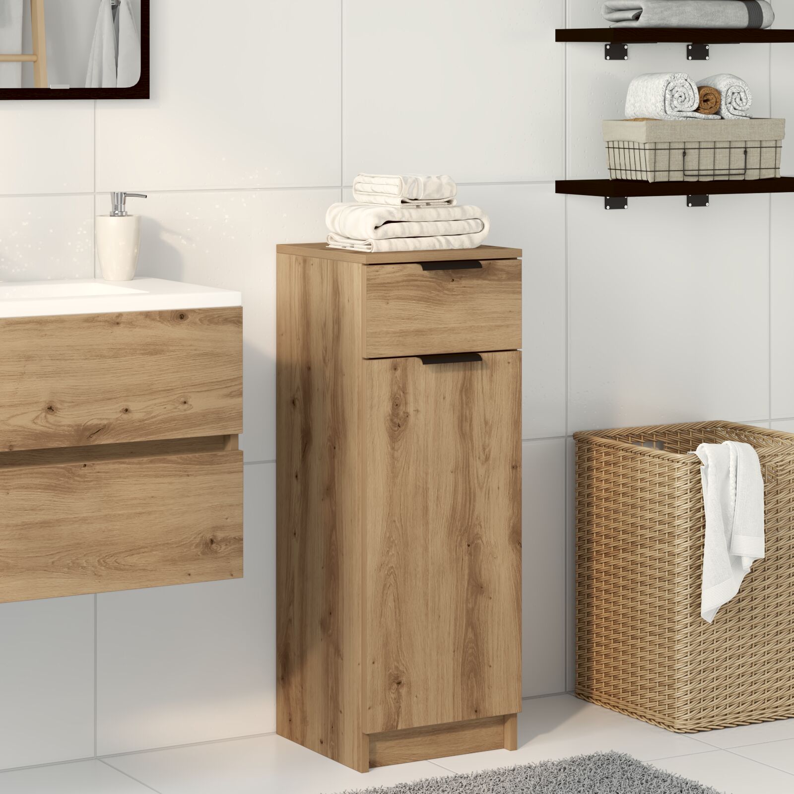 Badezimmerschrank Eichenholz 32x34x90 cm Holzwerkstoff