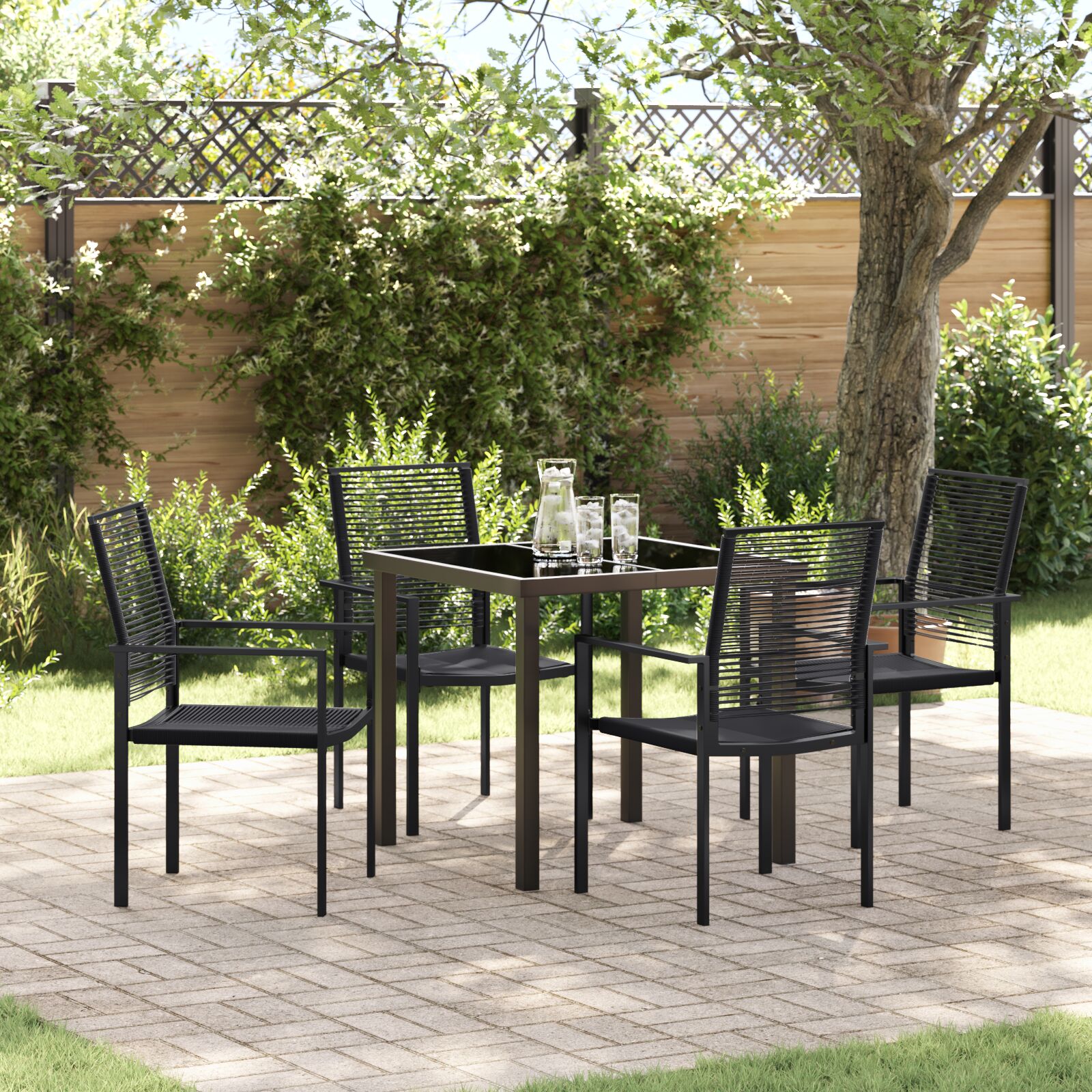 5-teiliges Garten-Ess-Set Schwarz PVC-Rattan