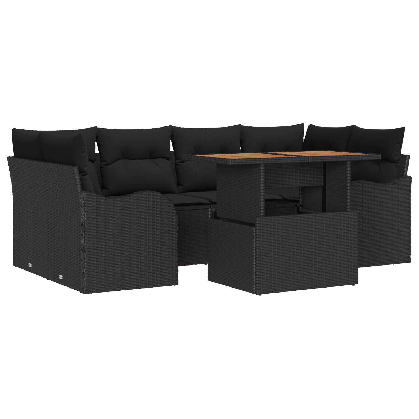7-teiliges Garten-Sofa-Set mit Kissen Schwarz Poly-Rattan Akazie, 2-Sitzer Garten-Sofa mit Kissen Schwarz Poly-Rattan 7-teiliges Garten-Sofa-Set mit Kissen Schwarz Poly-Rattan Akazie, 2-Sitzer Garten-Sofa mit Kissen Schwarz Poly-Rattan