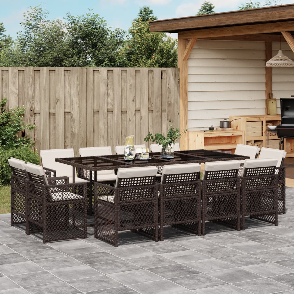 13-tlg. Garten-Essgruppe mit Kissen Braun Poly Rattan