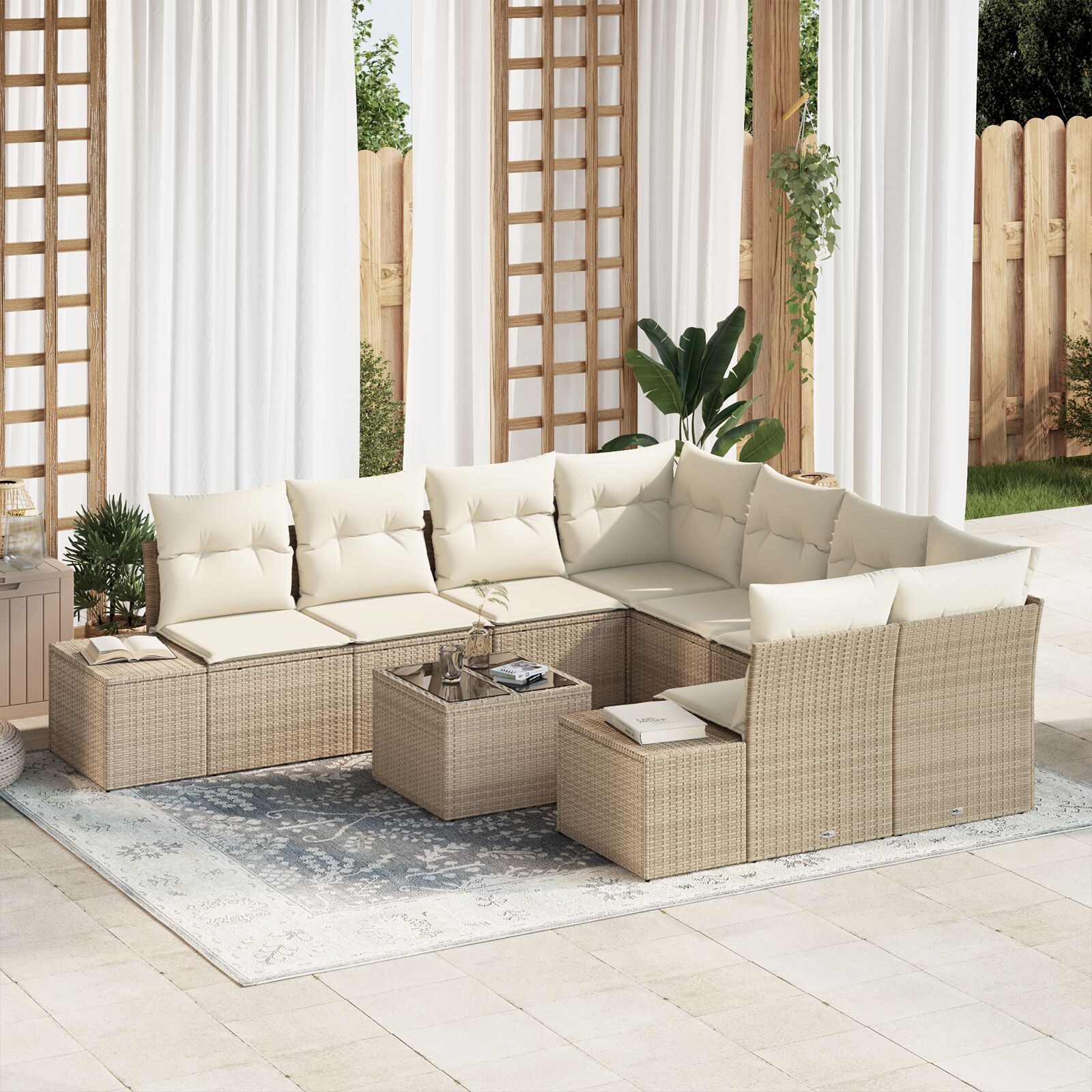9-teiliges Garten Sofa Set mit Kissen Beige Poly Rattan 9-teiliges Garten Sofa Set mit Kissen Beige Poly Rattan