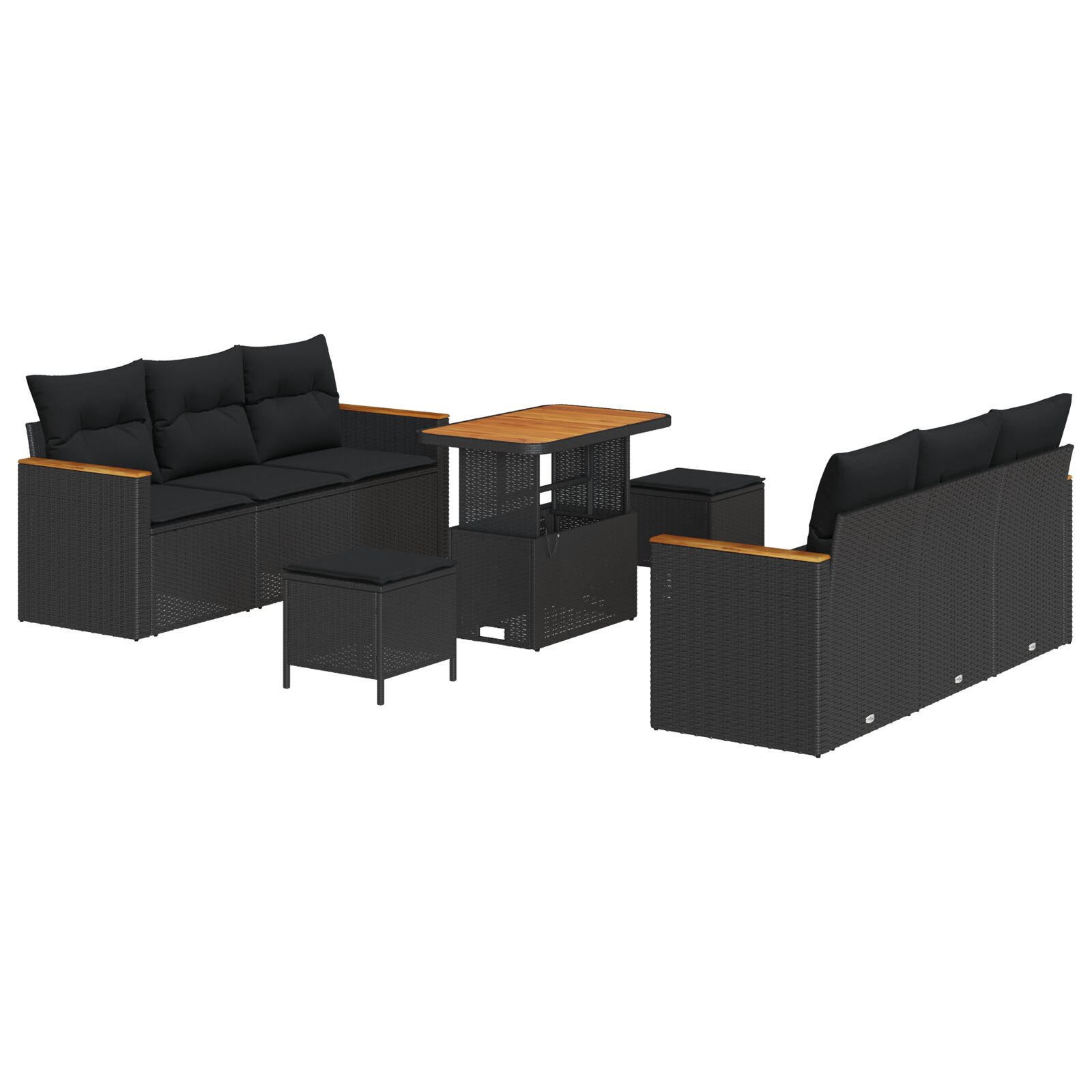 9-teiliges Garten Sofa Set mit Kissen Schwarz Poly Rattan Akazie, 3-teiliges Garten Esszimmer Set mit Kissen Schwarz Poly Rattan Akazie 9-teiliges Garten Sofa Set mit Kissen Schwarz Poly Rattan Akazie, 3-teiliges Garten Esszimmer Set mit Kissen Schwarz Poly Rattan Akazie