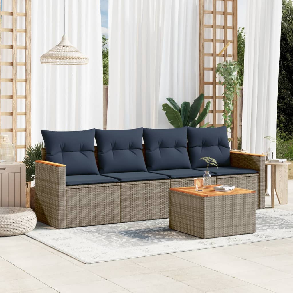 5-teiliges Gartensofa-Set mit Kissen, grau, Polyrattan 5-teiliges Gartensofa-Set mit Kissen, grau, Polyrattan