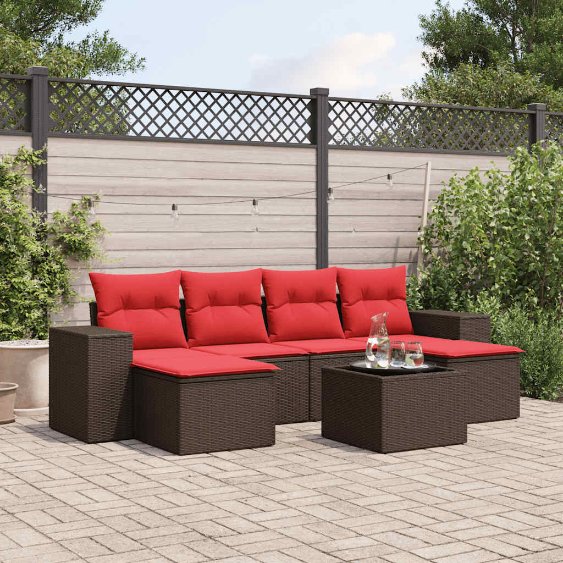7-teiliges Gartensofa-Set mit Kissen, braun, Polyrattan 7-teiliges Gartensofa-Set mit Kissen, braun, Polyrattan