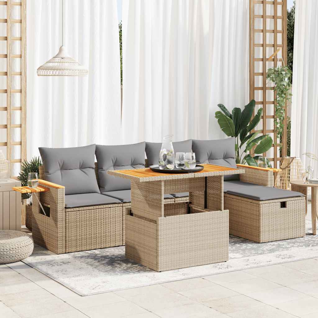 6-tlg. Garten-Sofagarnitur mit Kissen Beige Poly Rattan 6-tlg. Garten-Sofagarnitur mit Kissen Beige Poly Rattan