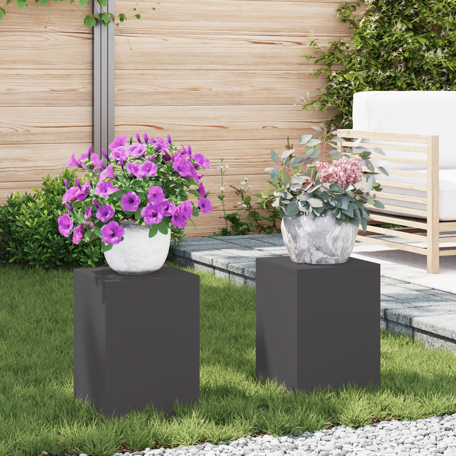 vidaXL Outdoor Pflanzenständer Säule 2er Set Schwarz 24x24x35 cm Stahl