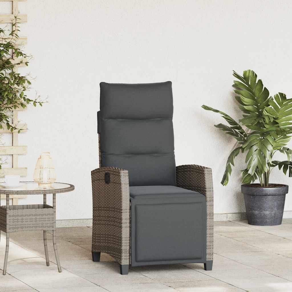 Gartensessel mit Beistelltisch Verstellbar Grau Poly Rattan Gartensessel mit Beistelltisch Verstellbar Grau Poly Rattan