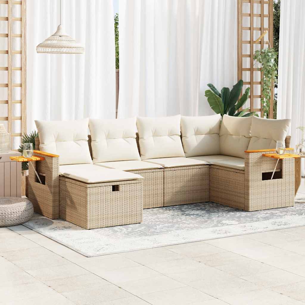 6-tlg. Garten-Sofagarnitur mit Kissen Beige Poly Rattan 6-tlg. Garten-Sofagarnitur mit Kissen Beige Poly Rattan