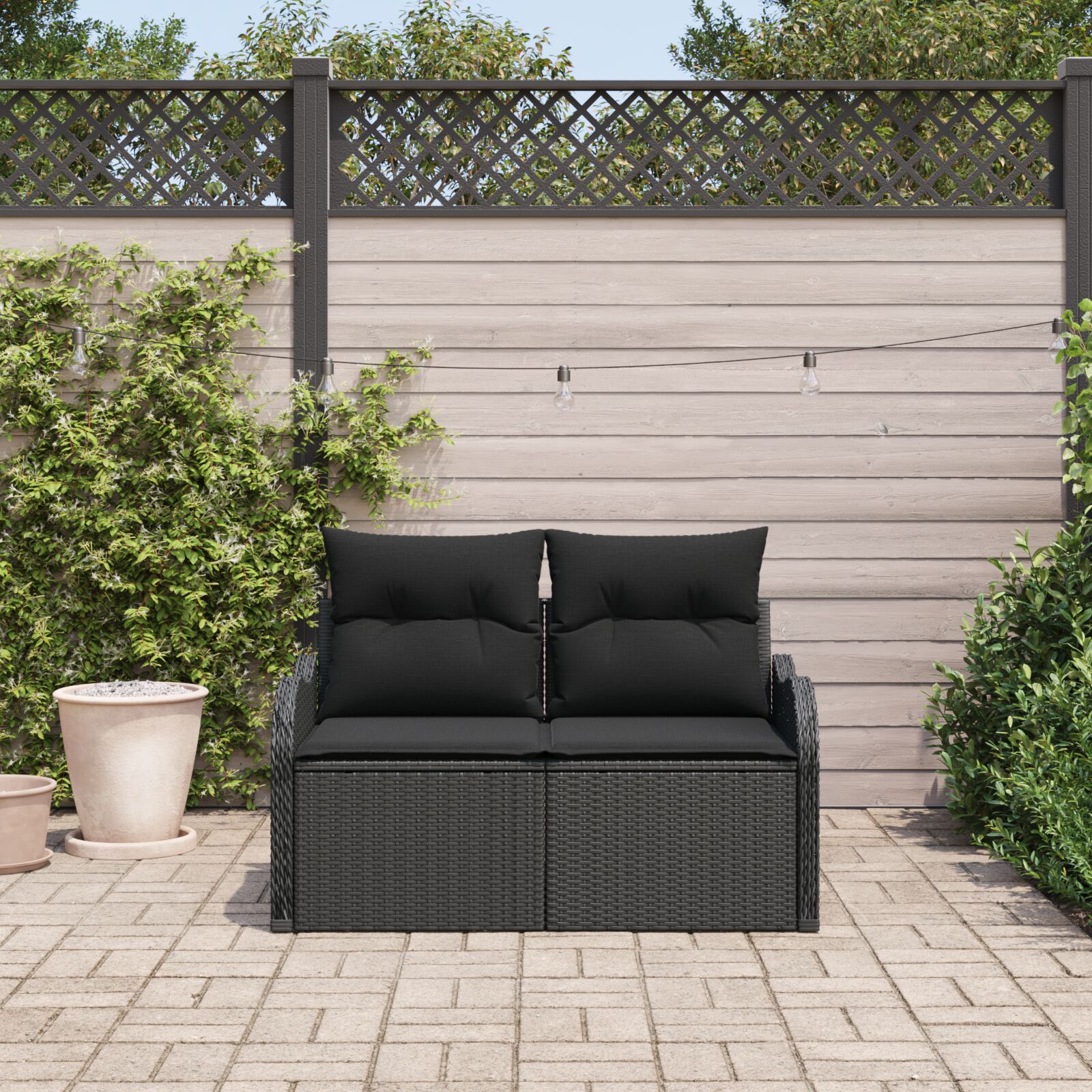 2-Sitzer Garten-Sofa mit Stauraum und Kissen Schwarz Poly-Rattan