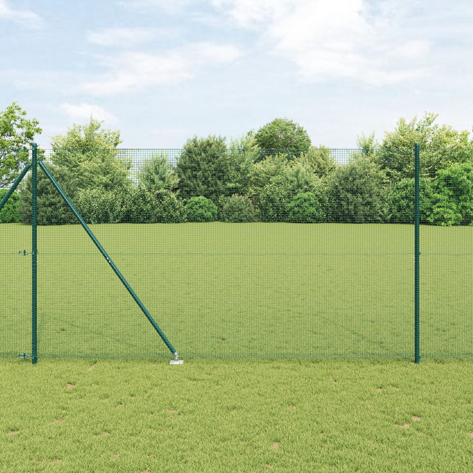 Geknoteter Drahtzaun mit 7 Spitzenpfosten Grün 1.5x10 m Stahl