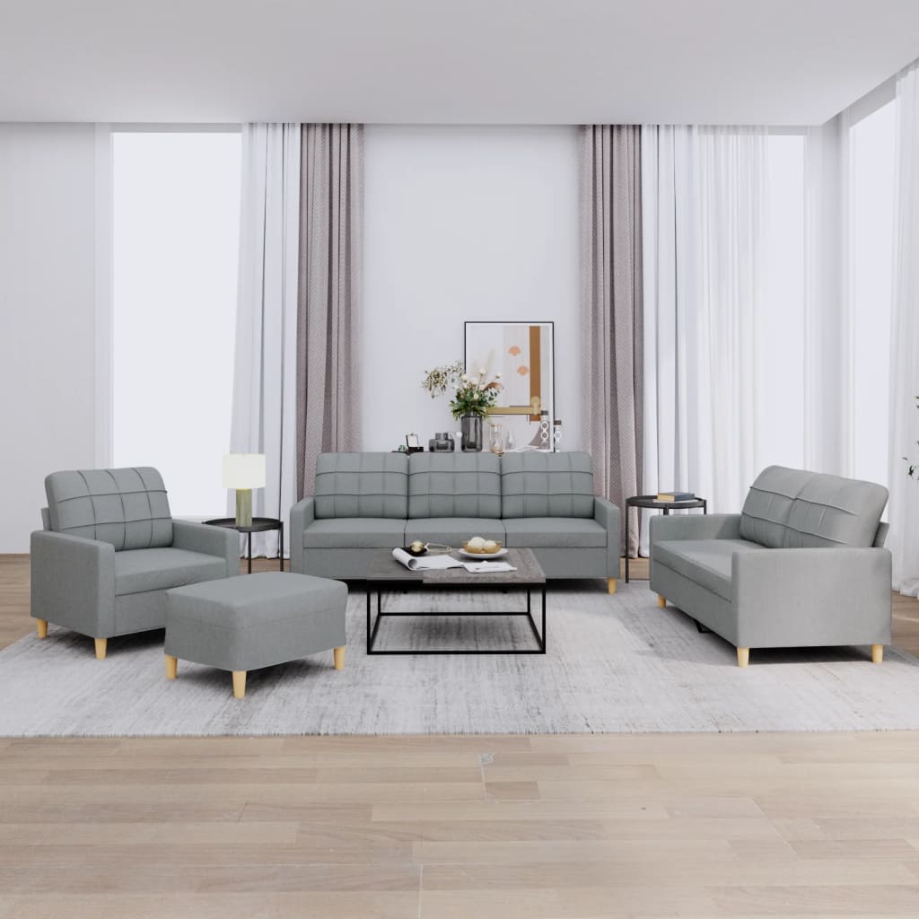 4-tlg. Sofagarnitur mit Kissen Hellgrau Stoff 4-tlg. Sofagarnitur mit Kissen Hellgrau Stoff