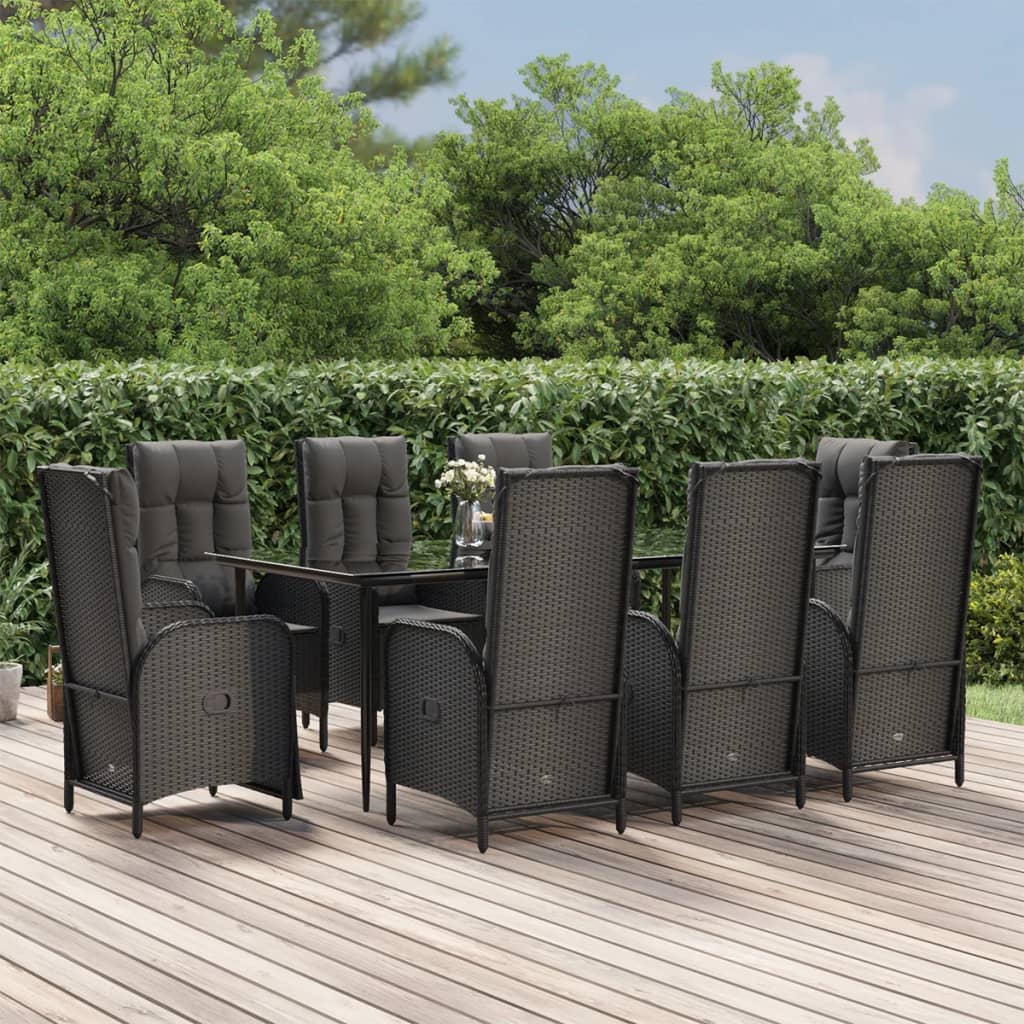 9-tlg. Garten-Essgruppe mit Kissen Schwarz Poly Rattan 9-tlg. Garten-Essgruppe mit Kissen Schwarz Poly Rattan