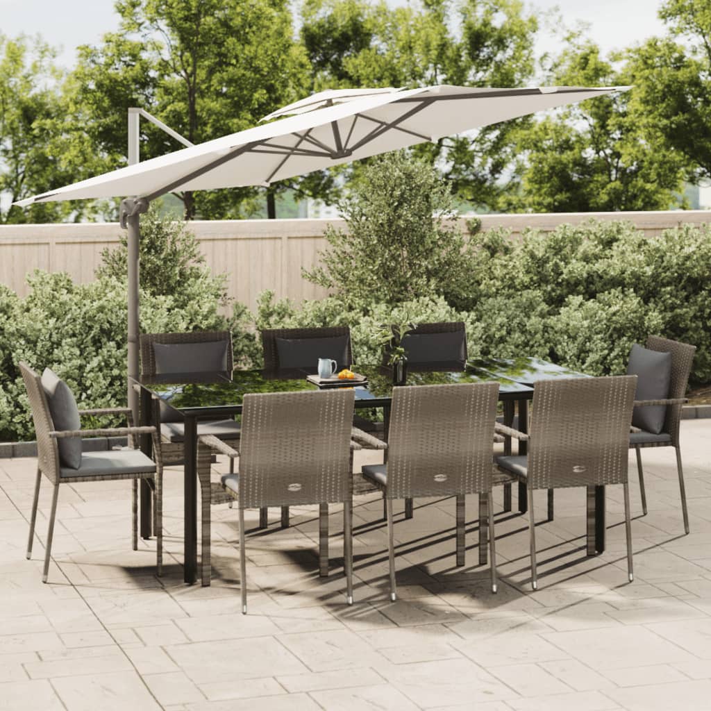 9-tlg. Garten-Essgruppe mit Kissen Schwarz und Grau Poly Rattan 9-tlg. Garten-Essgruppe mit Kissen Schwarz und Grau Poly Rattan