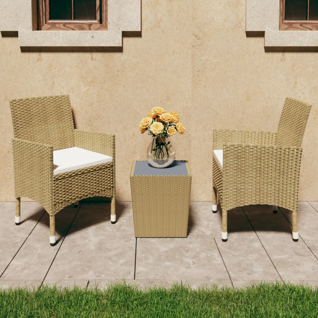 3-tlg. Bistro-Set Poly Rattan und Hartglas Beige 3-tlg. Bistro-Set Poly Rattan und Hartglas Beige