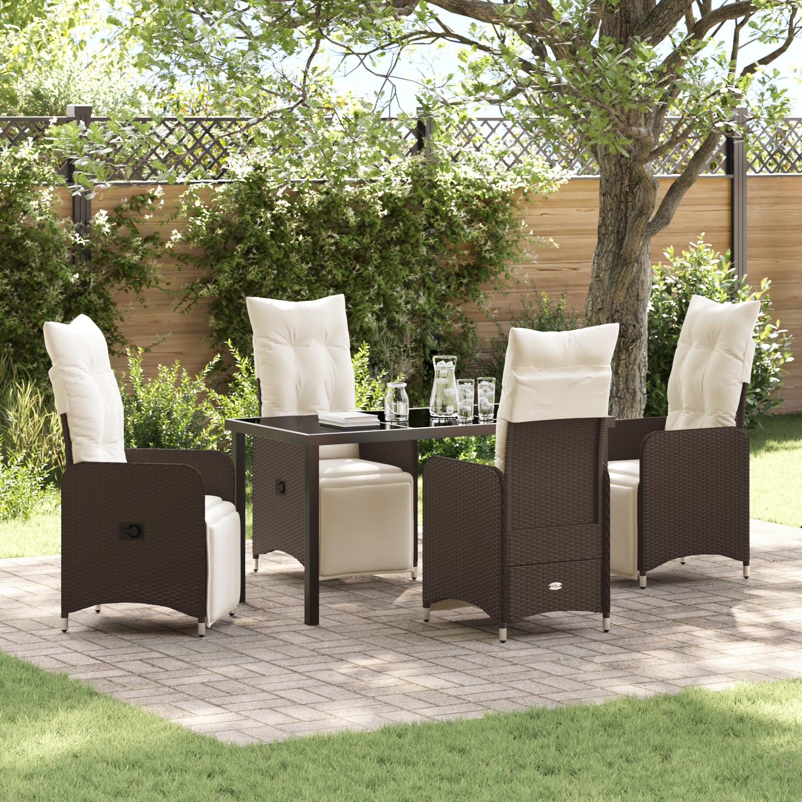 5-teiliges Garten-Esszimmer-Set mit Kissen Braun Poly-Rattan 5-teiliges Garten-Esszimmer-Set mit Kissen Braun Poly-Rattan
