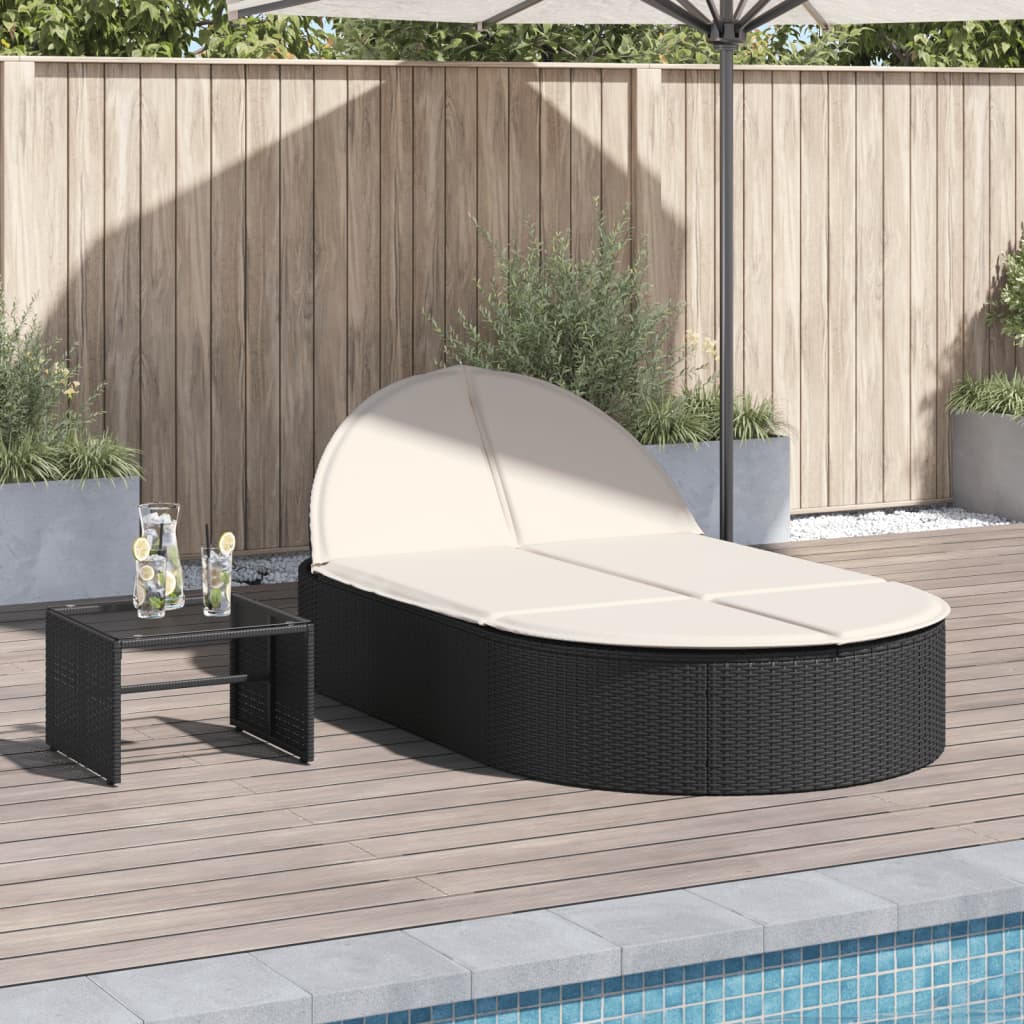 Doppel-Sonnenliege mit Kissen Schwarz Poly Rattan Doppel-Sonnenliege mit Kissen Schwarz Poly Rattan