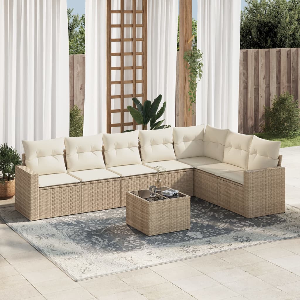 8-tlg. Garten-Sofagarnitur mit Kissen Beige Poly Rattan 8-tlg. Garten-Sofagarnitur mit Kissen Beige Poly Rattan