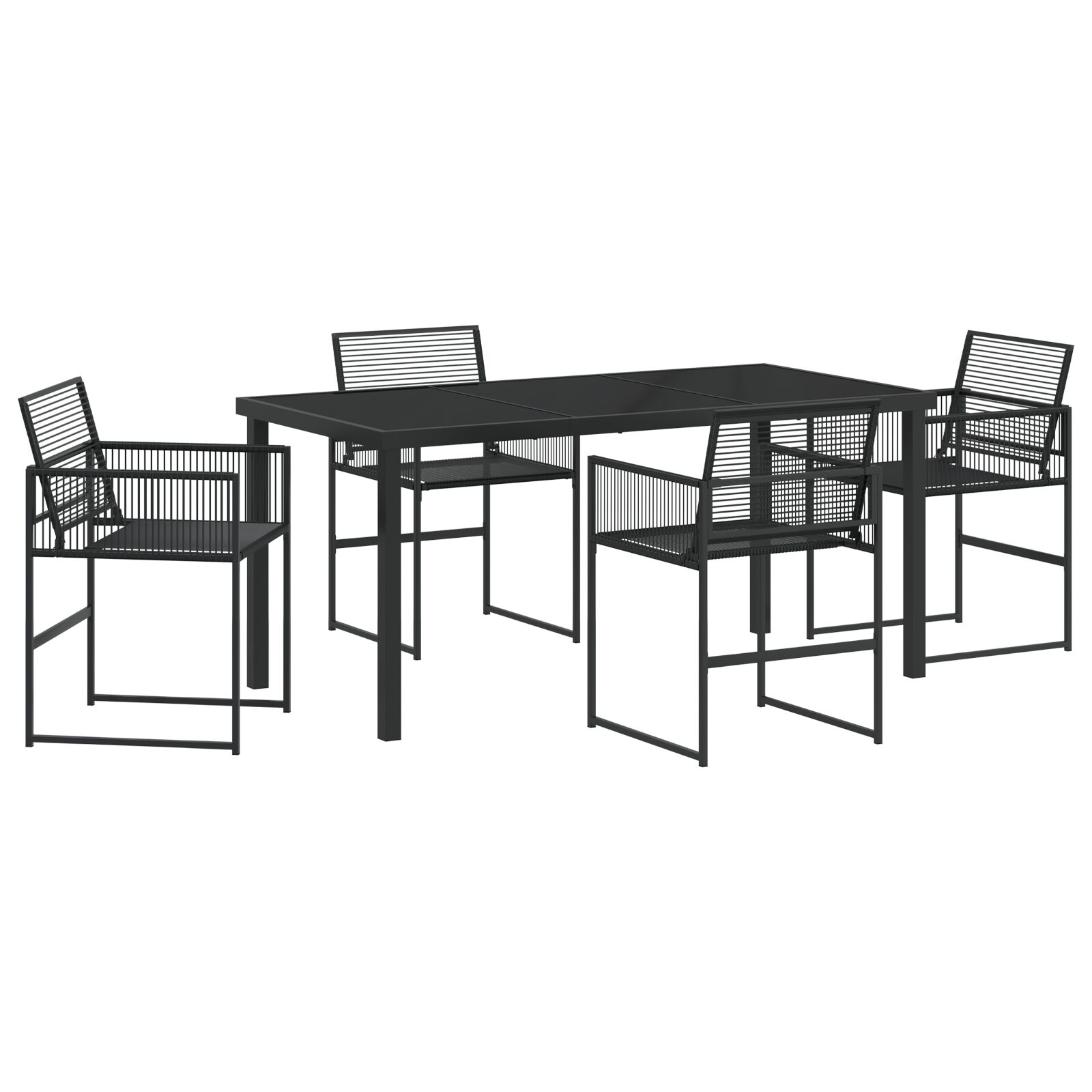 5-teiliges Garten-Essmöbelset Schwarz Poly-Rattan 5-teiliges Garten-Essmöbelset Schwarz Poly-Rattan