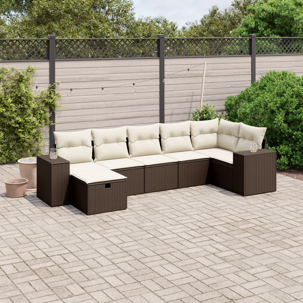 7-tlg. Garten-Sofagarnitur mit Kissen Braun Poly Rattan 7-tlg. Garten-Sofagarnitur mit Kissen Braun Poly Rattan