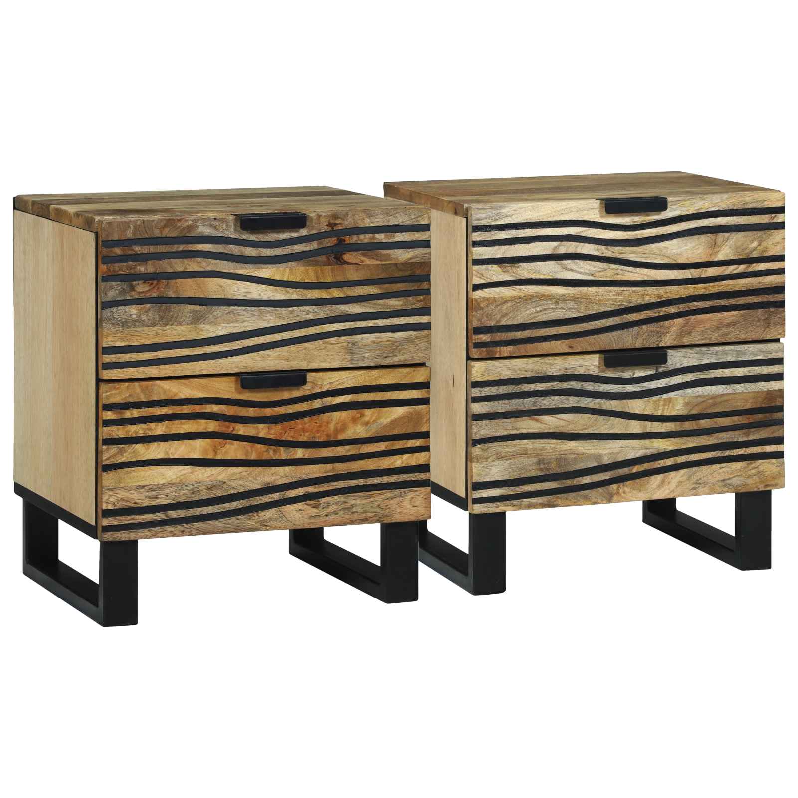 Nachttische 2 Stück 40x33.5x46 cm Massivholz Mango und Spanplatte