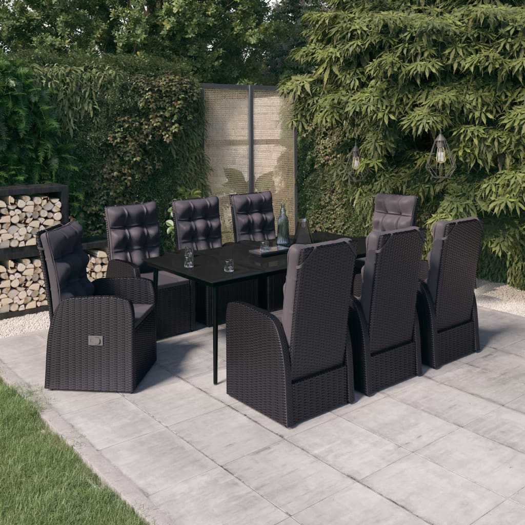 9-tlg. Garten-Essgruppe mit Kissen Schwarz