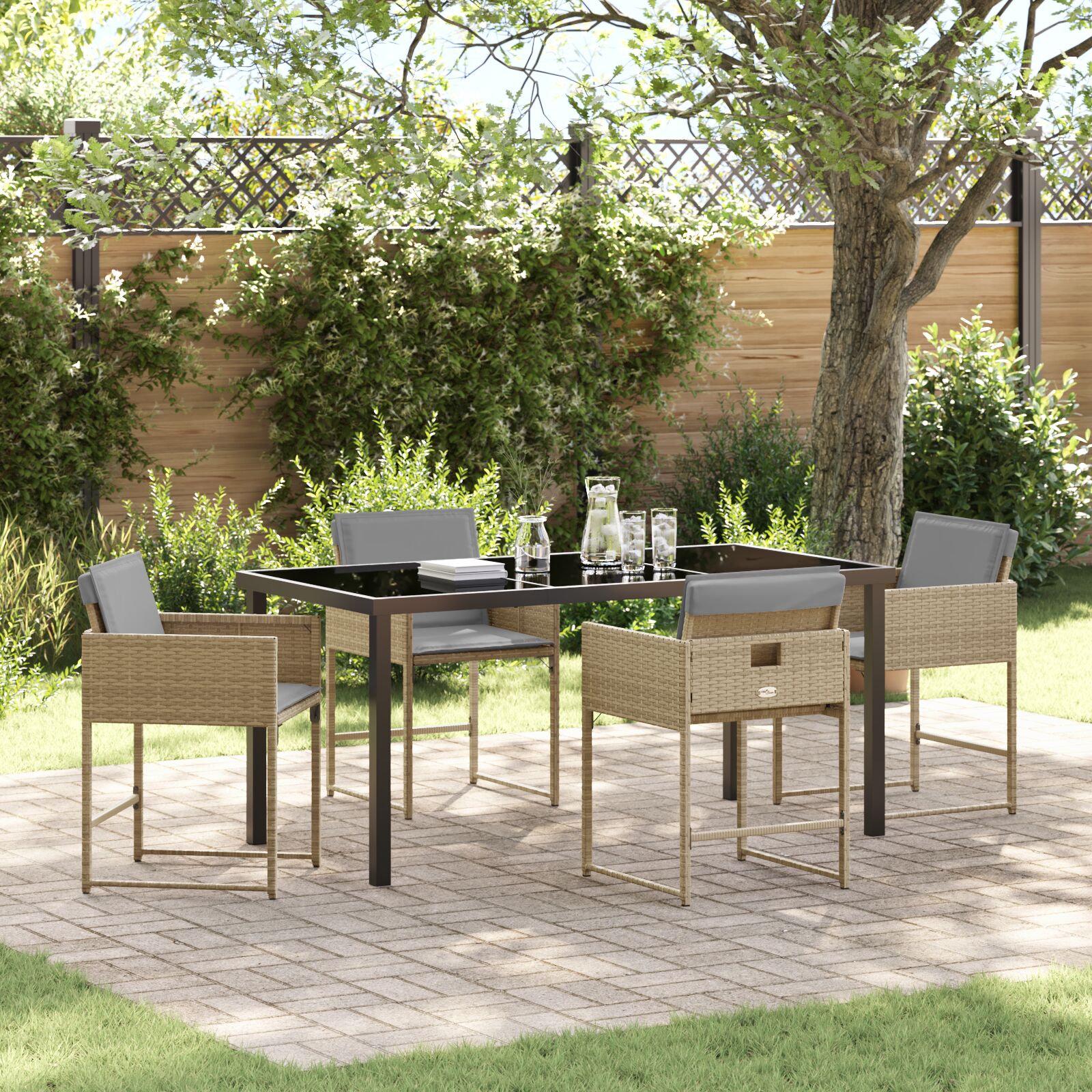 5-teiliges Garten Essgruppe mit Kissen Beige Poly Rattan