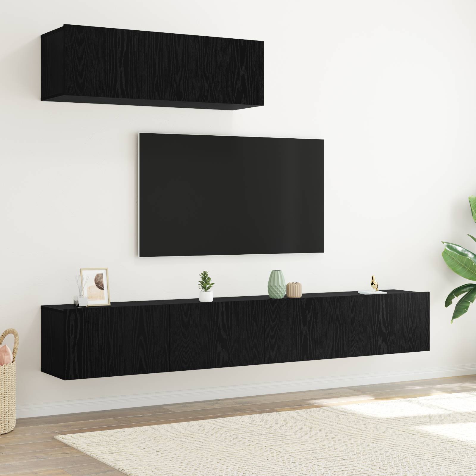 3-teilige TV-Schrank-Set Wandmontiert Schwarz Eiche Holzwerkstoff
