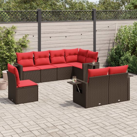 8-teiliges Gartensofa-Set mit Kissen, braun, Polyrattan 8-teiliges Gartensofa-Set mit Kissen, braun, Polyrattan