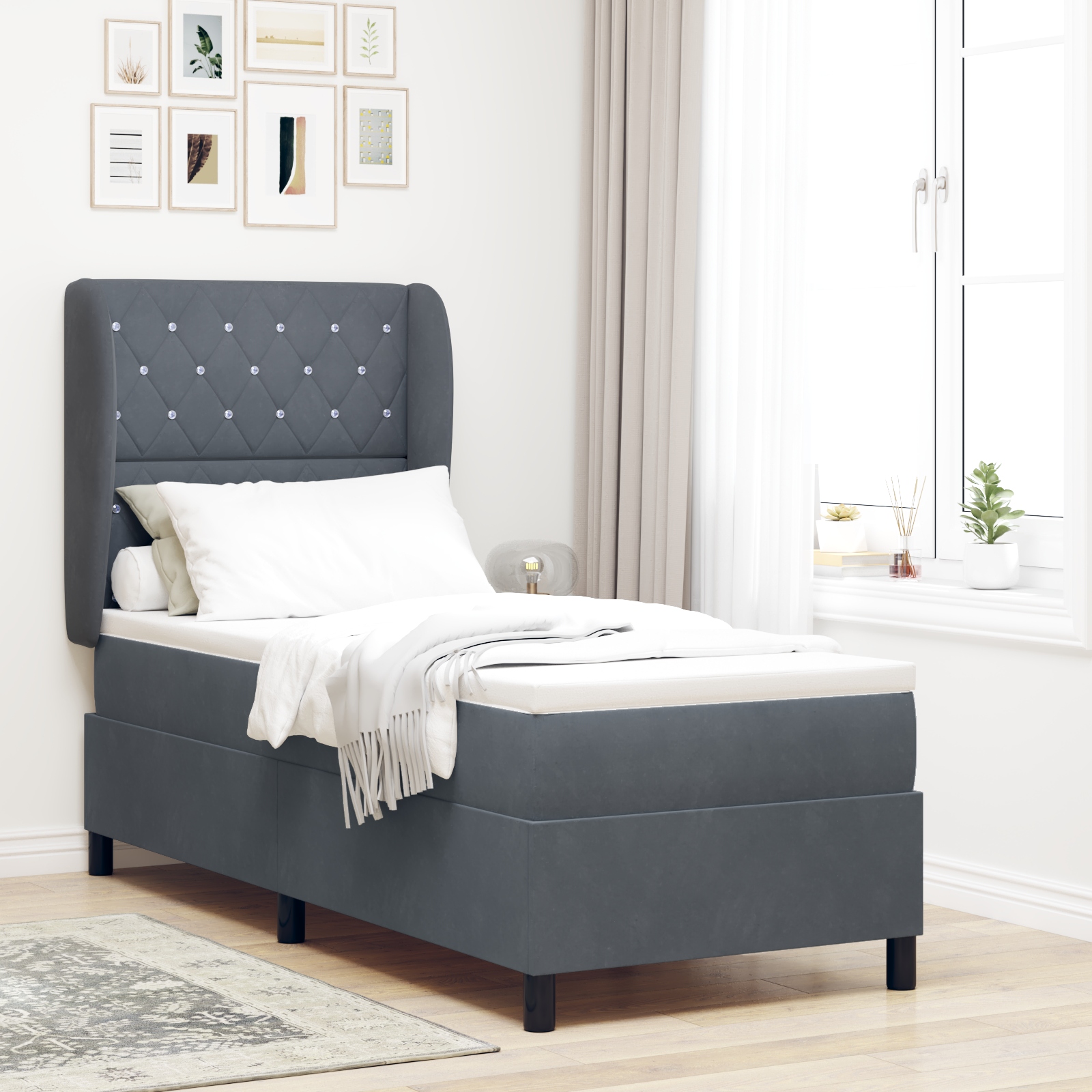 Boxspringbett mit Matratze Dunkelgrau 80x200 cm Samt