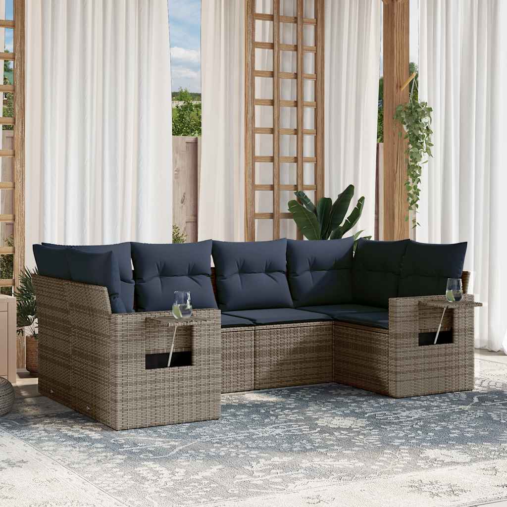 6-teiliges Gartensofa-Set mit Kissen, grau, Polyrattan 6-teiliges Gartensofa-Set mit Kissen, grau, Polyrattan