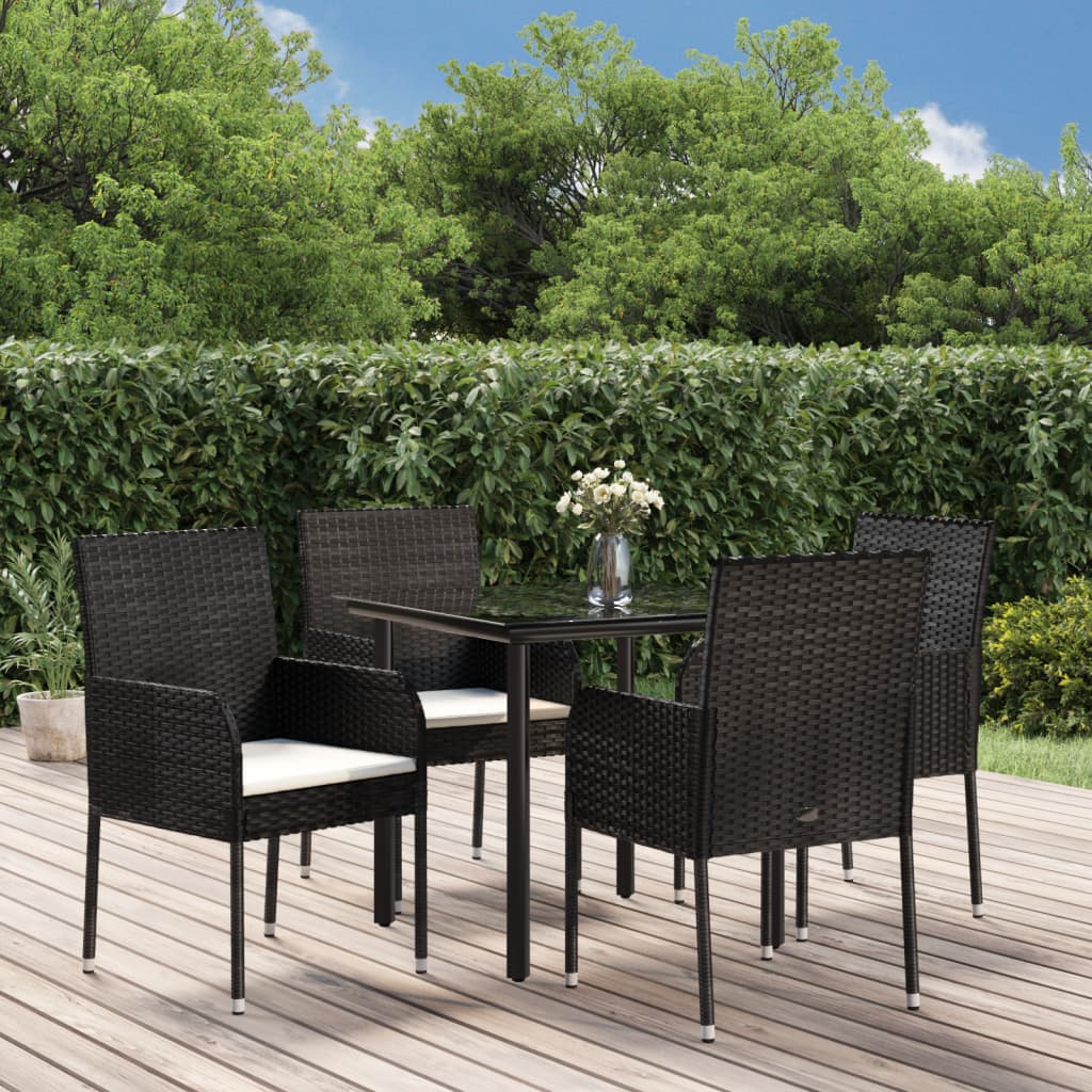 5-tlg. Garten-Essgruppe mit Kissen Schwarz Poly Rattan 5-tlg. Garten-Essgruppe mit Kissen Schwarz Poly Rattan