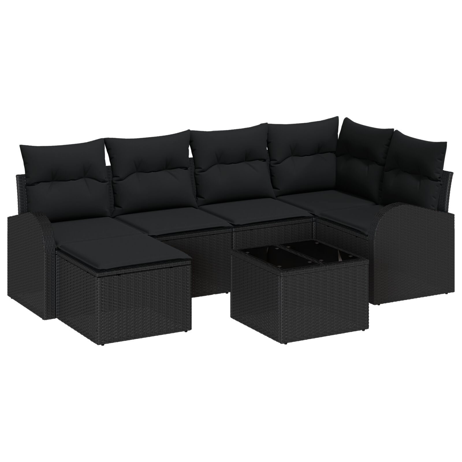 7-teiliges Garten Sofa Set mit Kissen Beige Poly Rattan, 2-Sitzer Garten Sofa mit Stauraum & Kissen Schwarz Poly Rattan 7-teiliges Garten Sofa Set mit Kissen Beige Poly Rattan, 2-Sitzer Garten Sofa mit Stauraum & Kissen Schwarz Poly Rattan