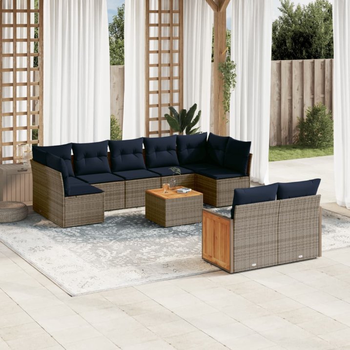 10-teiliges Gartensofa-Set mit Kissen, grau, Polyrattan 10-teiliges Gartensofa-Set mit Kissen, grau, Polyrattan